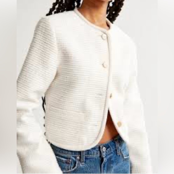 Abercrombie & Fitch Cream Textured Blazer - Picture 1 of 14